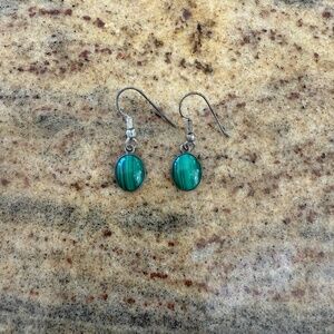 Malachite and silver oval drop earrings